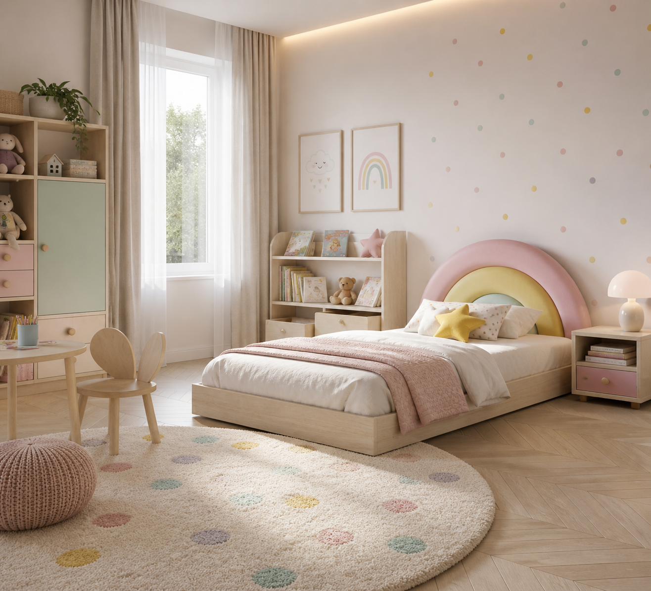 Rosnące Łóżko Dziecięce Rainbow Tęcza Legs Basic - Bajkowy Design z Tęczowym Zagłówkiem
