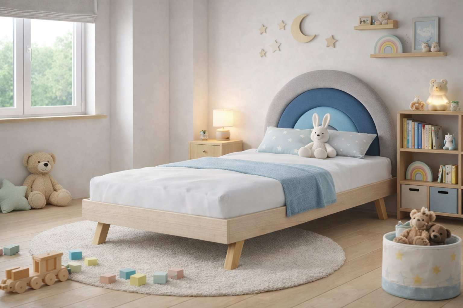 Rosnące Łóżko Dziecięce Rainbow Tęcza Legs Basic - Bajkowy Design z Tęczowym Zagłówkiem