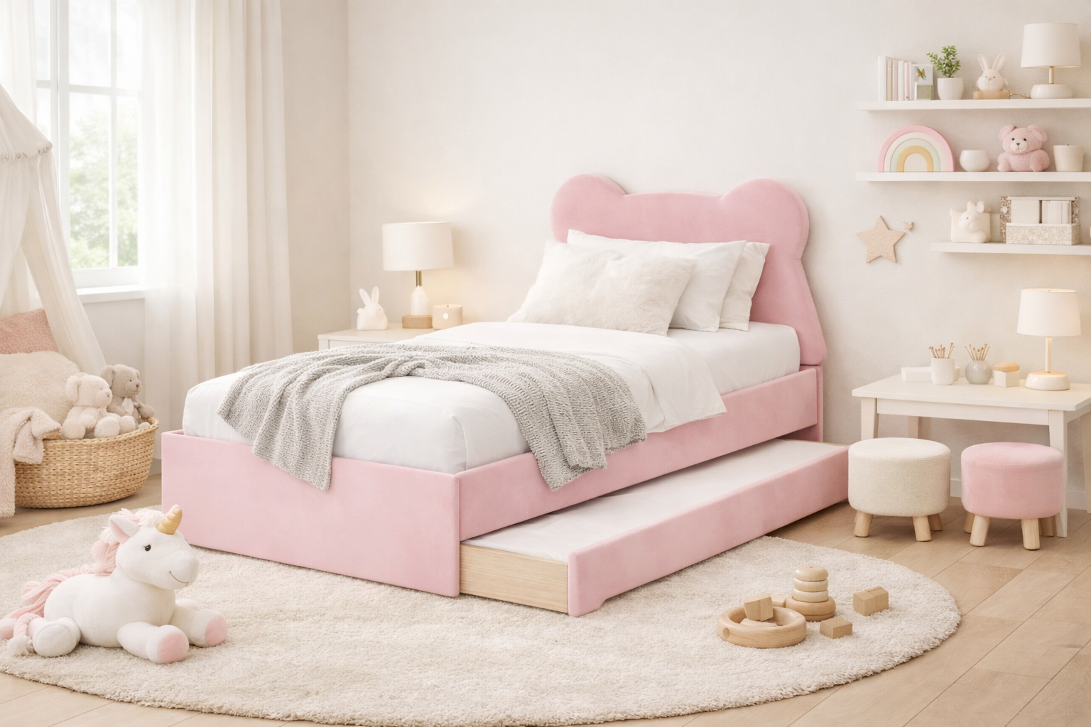Podwójne Łóżko Wysuwane Double Bed Miś Teddy - Funkcjonalność dla Rodzeństwa
