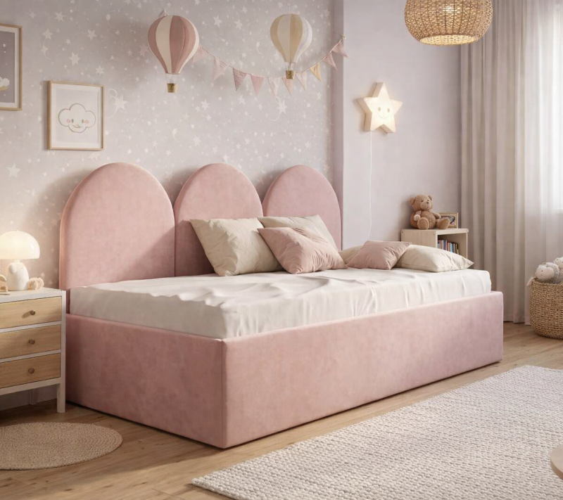 Młodzieżowe Łóżko Sofa Box Texti - Z Panelami Ściennymi i Pojemną Skrzynią