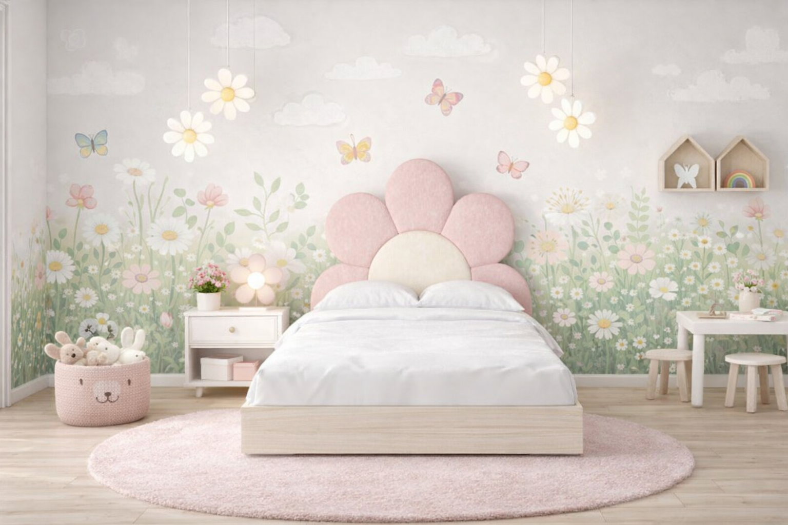 Łóżko Podłogowe Dziecięce Daisy Stokrotka Legs Basic - Kwiatowy Design Rośnie Razem z Dzieckiem