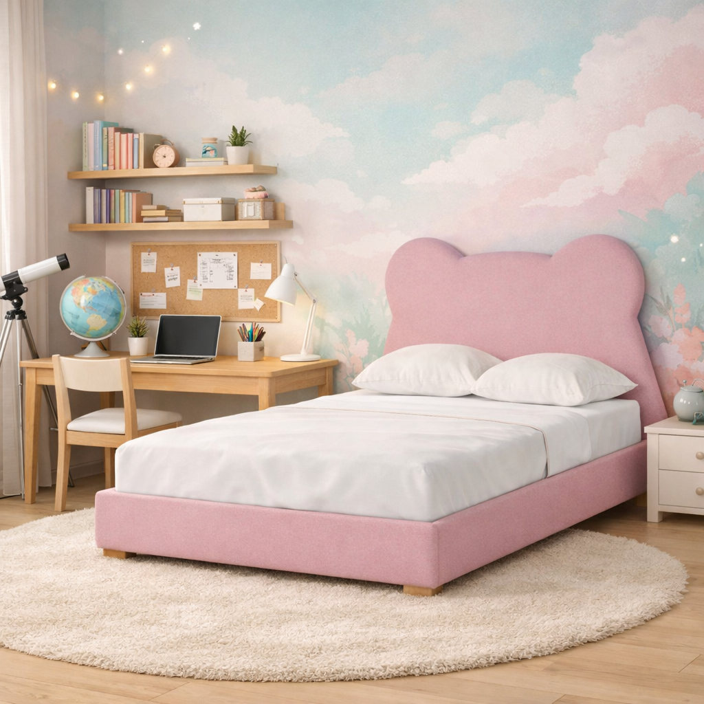 Łóżko Dziecięce Miś Teddy Legs Texti - Rosnące Łóżko Z Tapicerowaną Ramą I Motywem Misia
