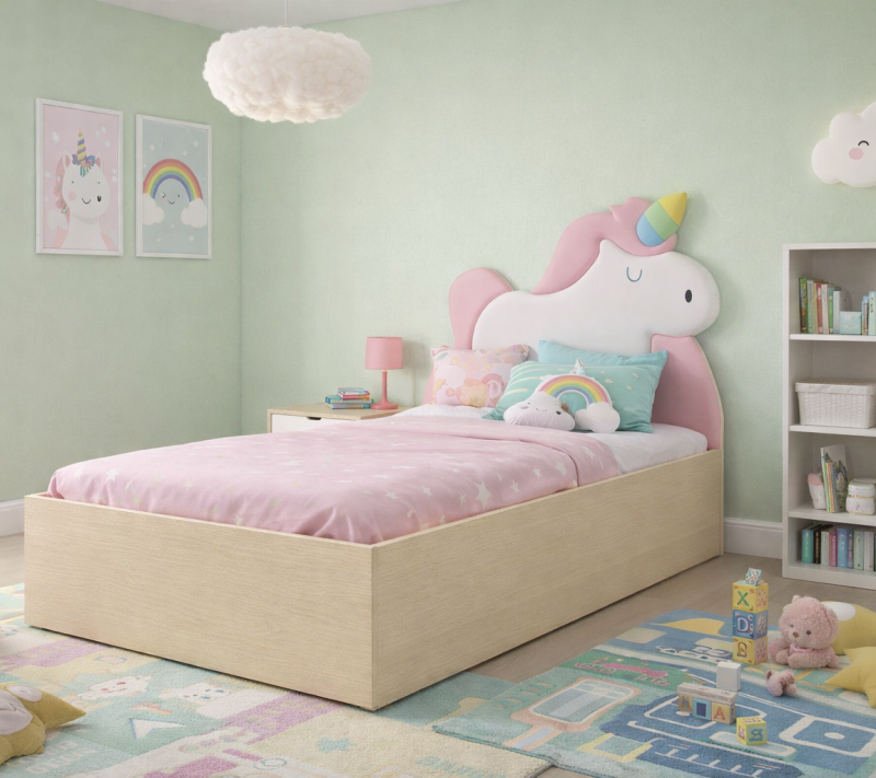 Łóżko Dziecięce Unicorn Box Basic - Łóżko Z Pojemnikiem I Zagłówkiem W Kształcie Jednorożca