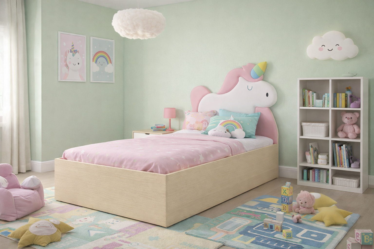 Łóżko Dziecięce Unicorn Box Basic - Łóżko Z Pojemnikiem I Zagłówkiem W Kształcie Jednorożca