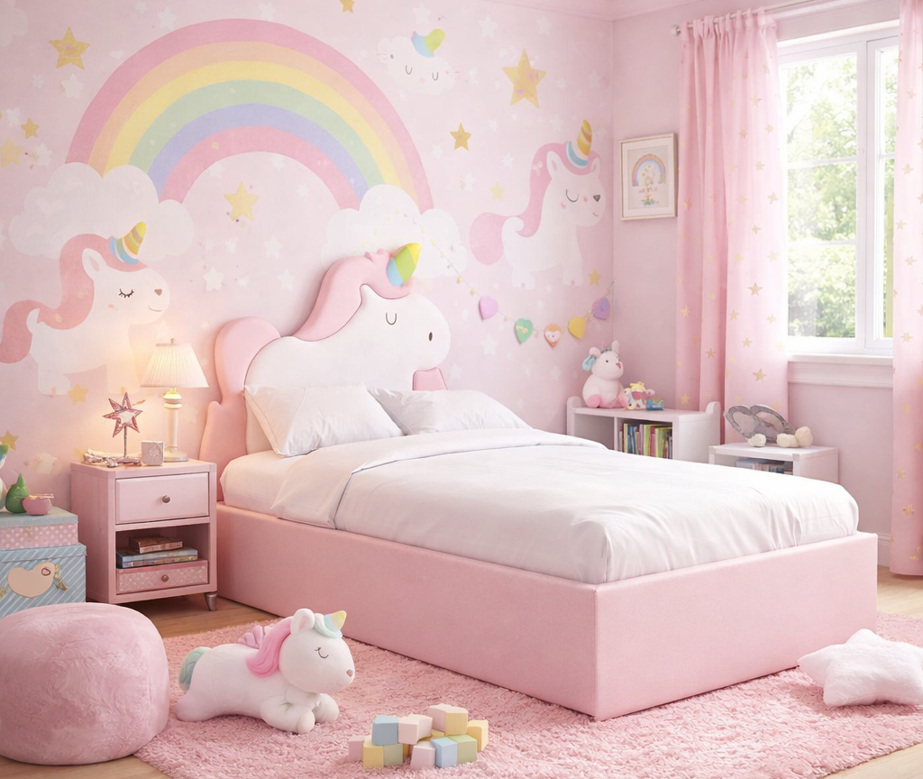 Łóżko Dziecięce Unicorn Box Texti - Tapicerowane Łóżko Z Pojemnikiem I Motywem Jednorożca