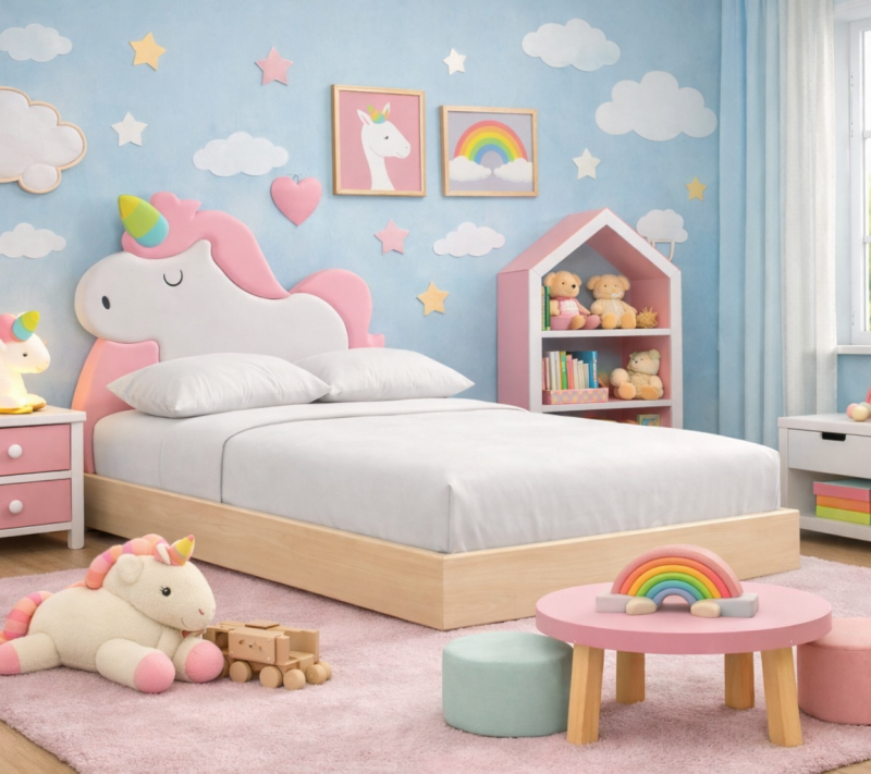Łóżko Dziecięce Unicorn Legs Basic - Rosnące Łóżko Z Zagłówkiem W Kształcie Jednorożca