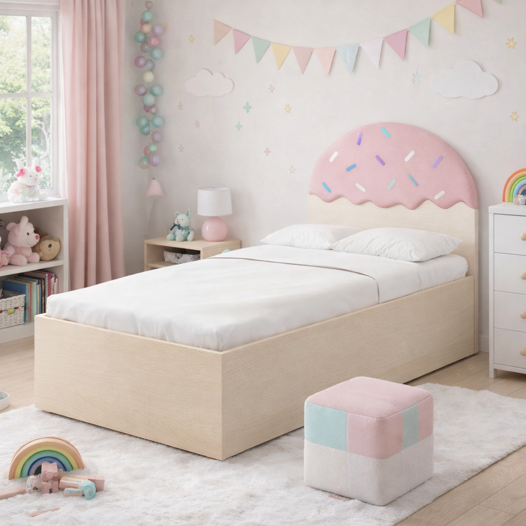 Łóżko Dziecięce Confetti Box Basic - Łóżko Z Pojemnikiem I Zagłówkiem W Kształcie Lodowego Deseru