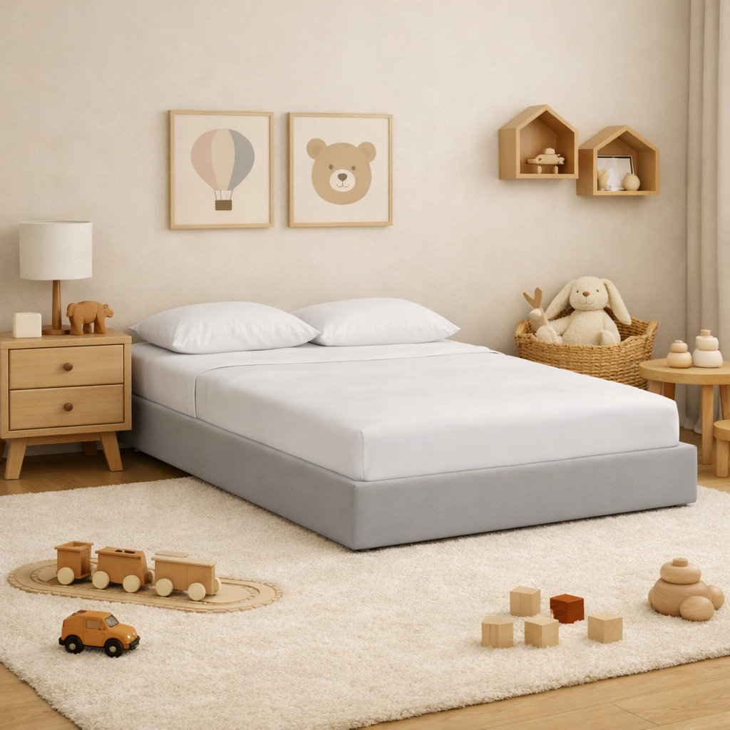 Łóżko Dziecięce Sofa Legs Texti - Minimalistyczne Tapicerowane Łóżko Rosnące Przypodłogowe Na Nóżkach