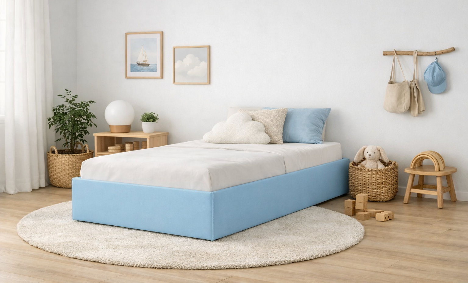 Łóżko Dziecięce Sofa Box Texti - Minimalistyczne Tapicerowane Łóżko Z Pojemnikiem Bez Zagłówka