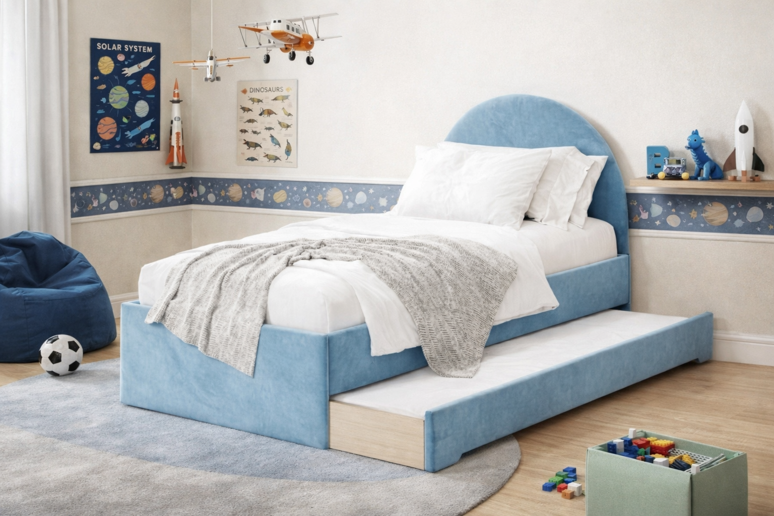Łóżko Dziecięce Double Bed Pille - Podwójne Łóżko Tapicerowane Z Wysuwaną Szufladą Spania