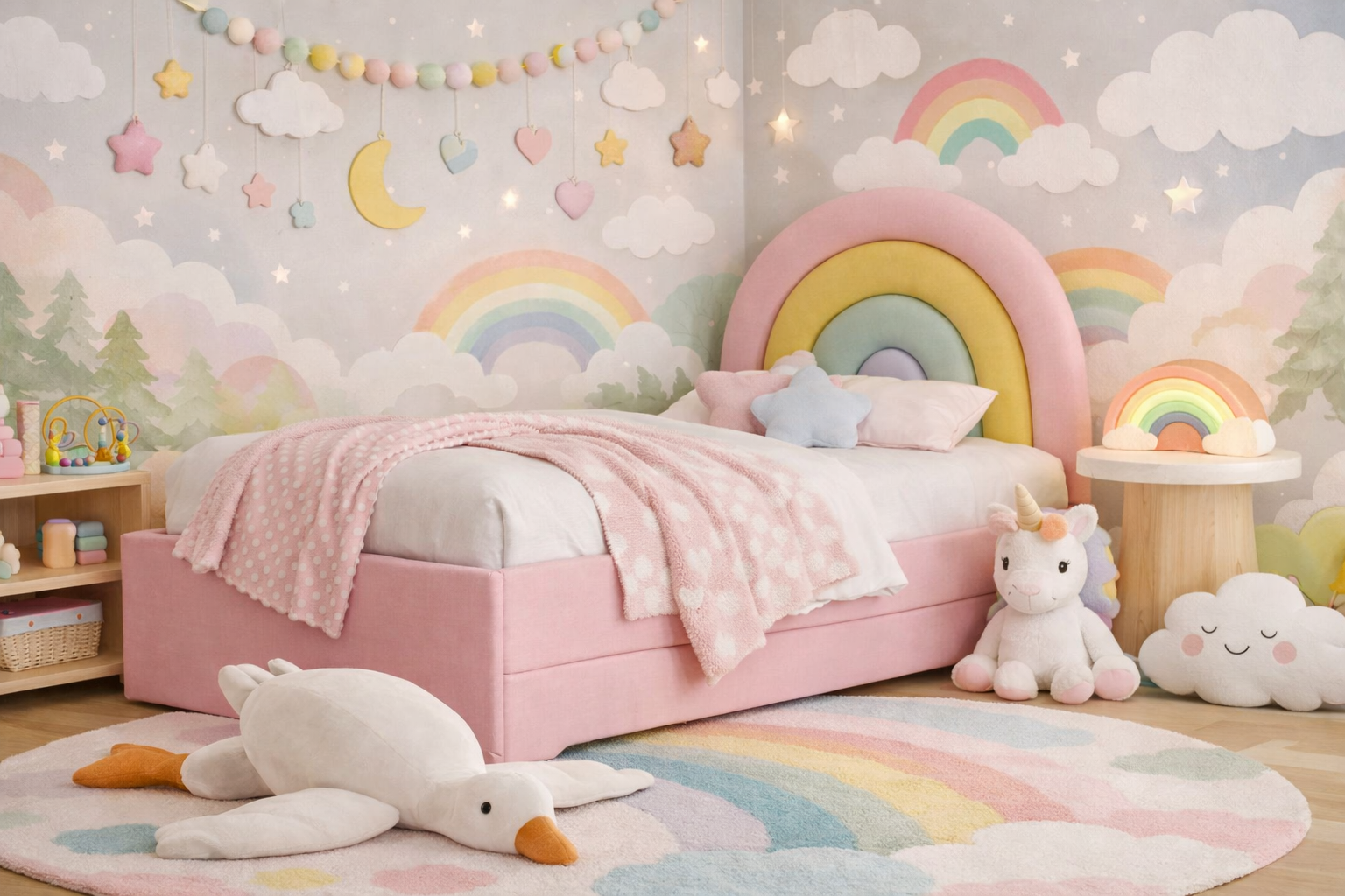 Łóżko Dziecięce Tęcza Double Bed - Podwójne Łóżko Tapicerowane Z Wysuwaną Szufladą Spania
