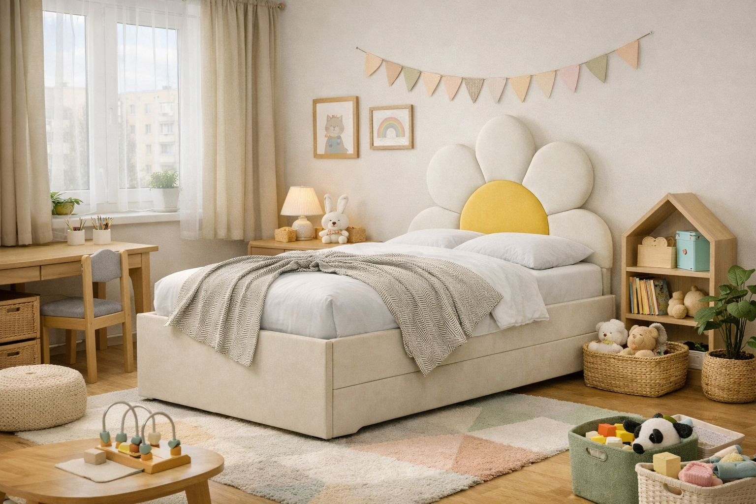 Łóżko Dziecięce Double Bed Daisy Stokrotka - Podwójne Łóżko Tapicerowane Z Szufladą Spania