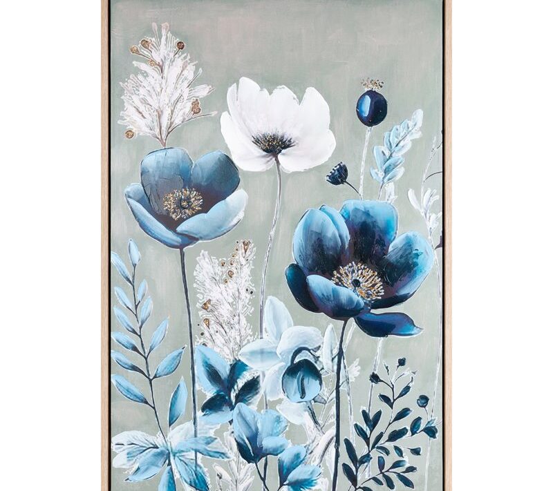 Obraz ręcznie malowany Kwiaty niebieski 60 X 90 CM – ożywia wnętrze