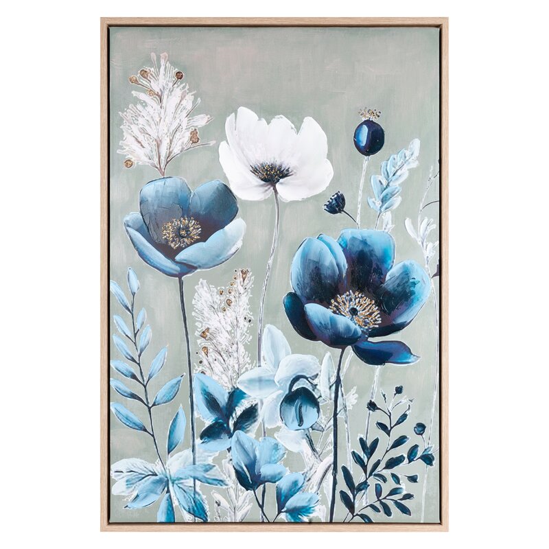 Obraz ręcznie malowany Kwiaty niebieski 60 X 90 CM – ożywia wnętrze