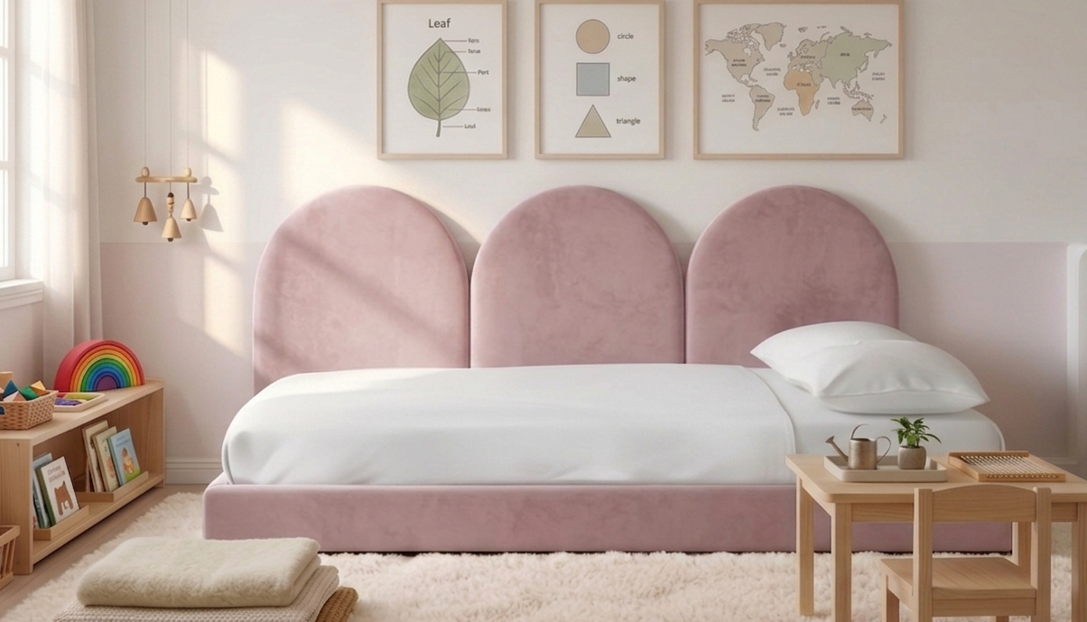 Rosnące Łóżko Dziecięce Sofa Legs Texti – Stylowa Sofa z Tapicerowanymi Panelami