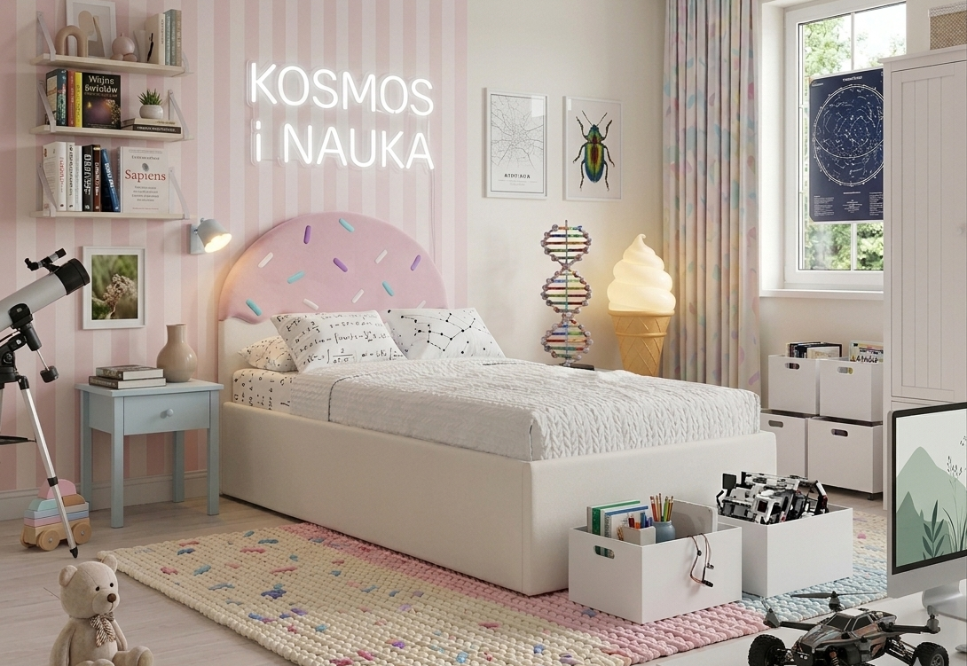 Łóżko Dziecięce Confetti Box Texti - Tapicerowane Łóżko Z Pojemnikiem I Motywem Lodowego Deseru