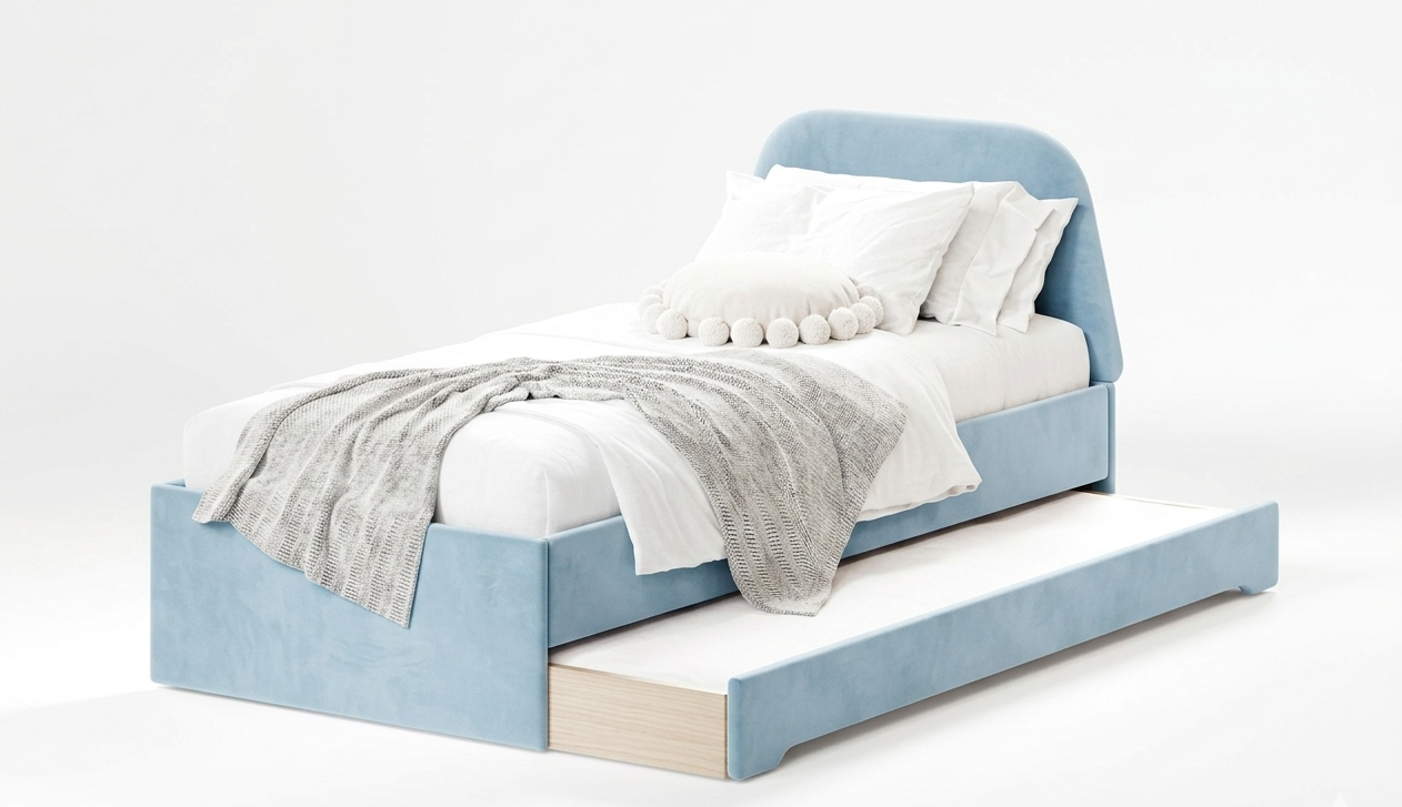 Łóżko Dziecięce Double Bed Trapez - Podwójne Łóżko Tapicerowane Z Wysuwaną Szufladą Spania