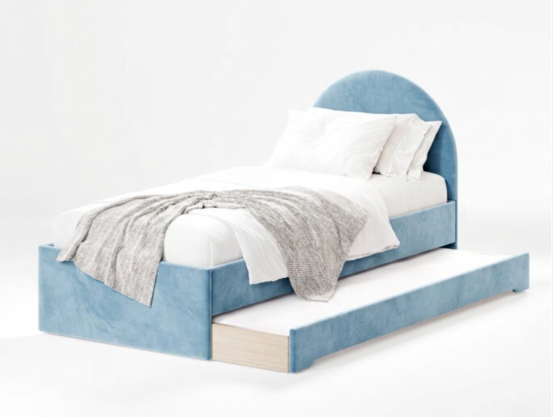 Łóżko Dziecięce Double Bed Pille - Podwójne Łóżko Tapicerowane Z Wysuwaną Szufladą Spania