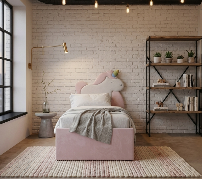 Łóżko Dziecięce Double Bed Unicorn - Podwójne Łóżko Tapicerowane Z Wysuwaną Szufladą Spania