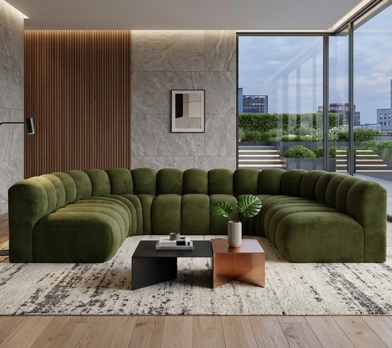 Sofa narożna modułowa tapicerowana kształt "U" Arand S+RS+S+RS+S