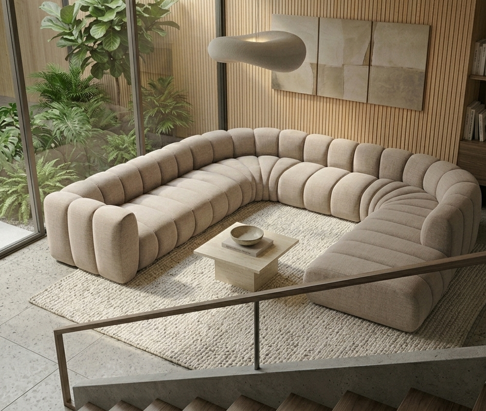 Sofa modułowa tapicerowana kształt "U" Arand SL+S+RS+S+RS+S+P