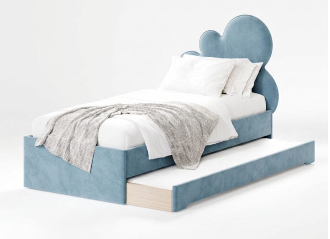 Łóżko Dziecięce Double Bed Chmurka - Podwójne Łóżko Tapicerowane Z Wysuwaną Szufladą Spania