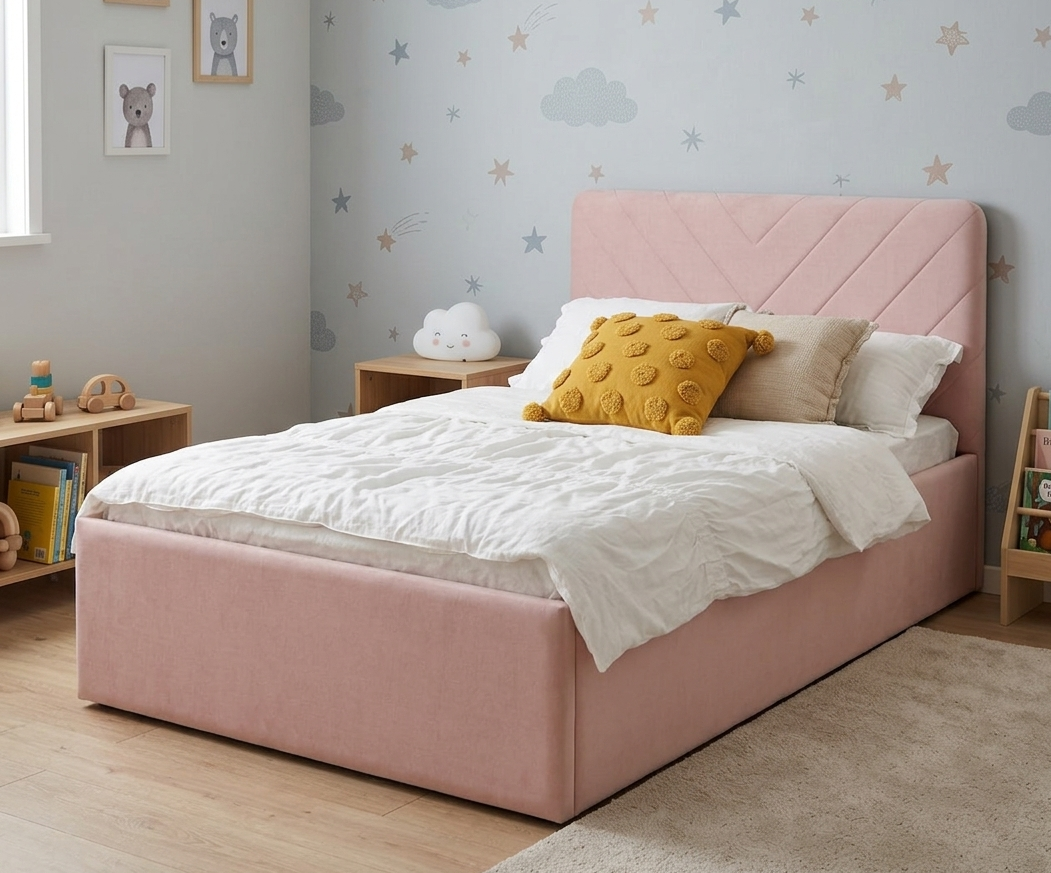 Tapicerowane Łóżko Dziecięce Stitch Jodełka Box Texti - Elegancja i Pojemna Skrzynia