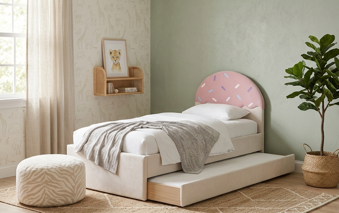 Łóżko Dziecięce Confetti Double Bed - Podwójne Łóżko Tapicerowane Z Wysuwaną Szufladą