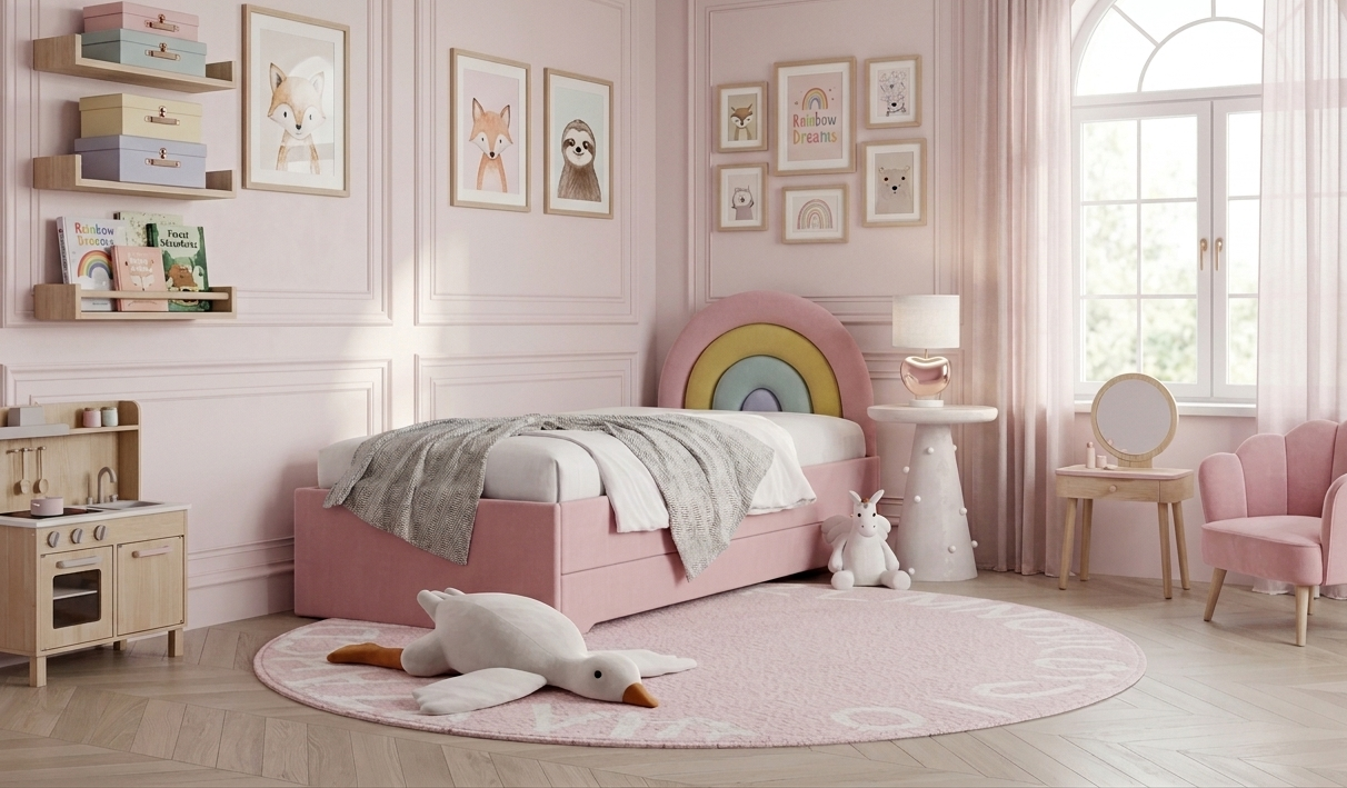 Łóżko Dziecięce Tęcza Double Bed - Podwójne Łóżko Tapicerowane Z Wysuwaną Szufladą Spania