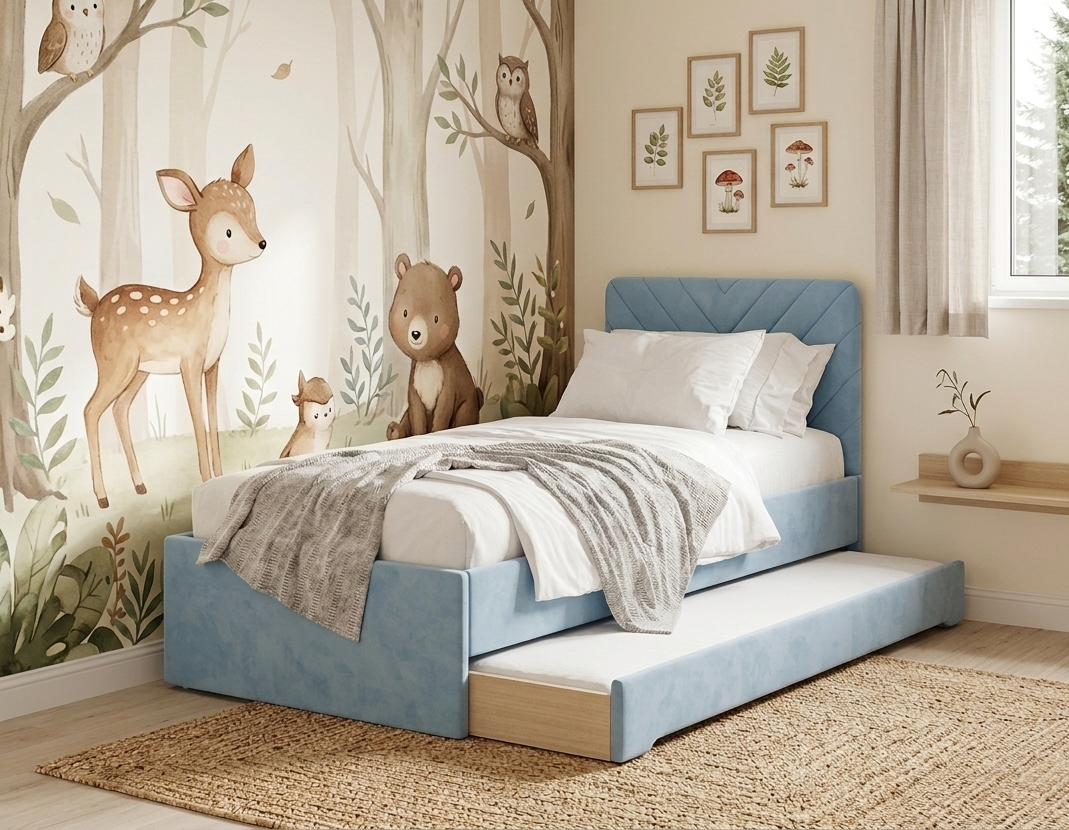 Łóżko Dziecięce Double Bed Stitch - Podwójne Łóżko Tapicerowane Z Wysuwaną Szufladą Spania