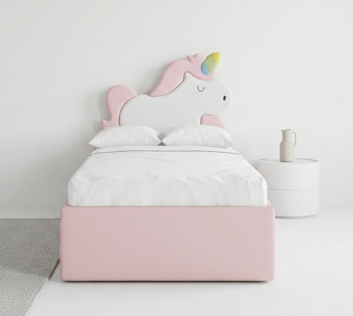 Łóżko Dziecięce Unicorn Box Texti - Tapicerowane Łóżko Z Pojemnikiem I Motywem Jednorożca