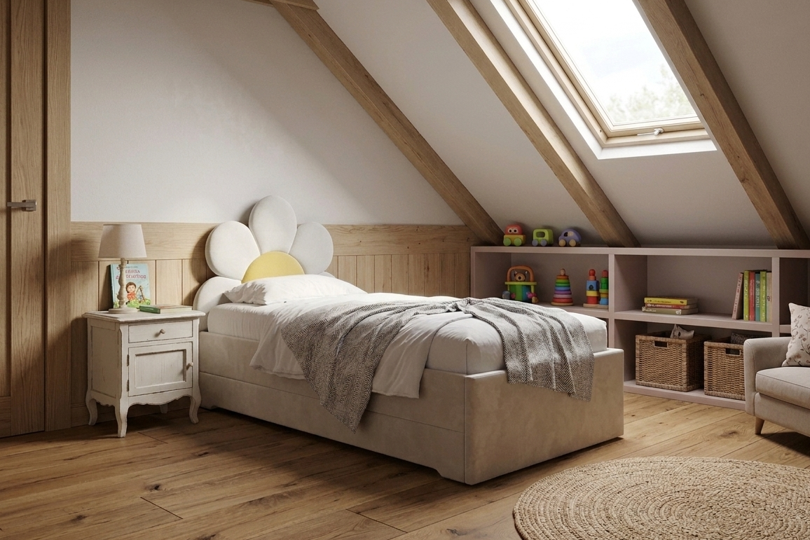Łóżko Dziecięce Double Bed Daisy Stokrotka - Podwójne Łóżko Tapicerowane Z Szufladą Spania