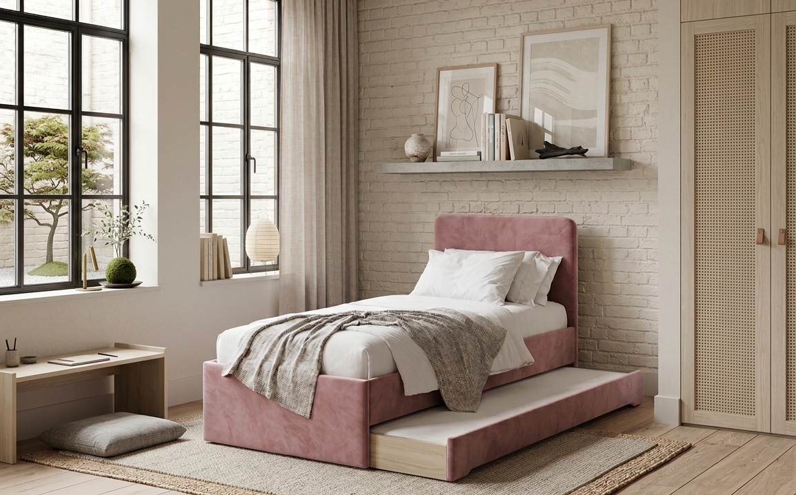 Łóżko Dziecięce Double Bed Redu - Podwójne Łóżko Tapicerowane Z Wysuwaną Szufladą Spania