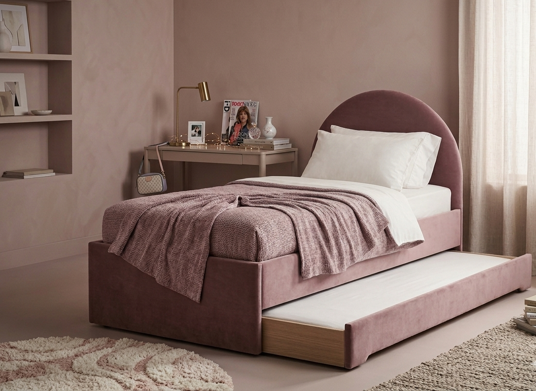 Łóżko Dziecięce Double Bed Pille - Podwójne Łóżko Tapicerowane Z Wysuwaną Szufladą Spania