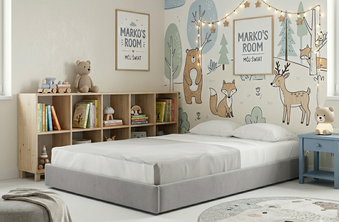Łóżko Dziecięce Sofa Legs Texti - Minimalistyczne Tapicerowane Łóżko Rosnące Przypodłogowe Na Nóżkach