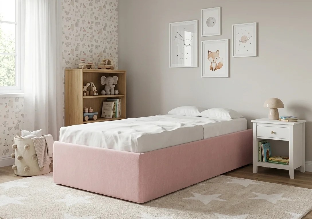 Łóżko Dziecięce Sofa Box Texti - Minimalistyczne Tapicerowane Łóżko Z Pojemnikiem Bez Zagłówka