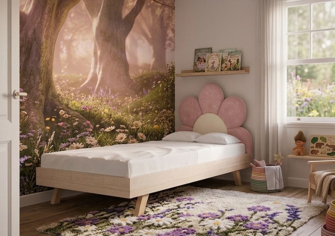 Łóżko Podłogowe Dziecięce Daisy Stokrotka Legs Basic - Kwiatowy Design Rośnie Razem z Dzieckiem