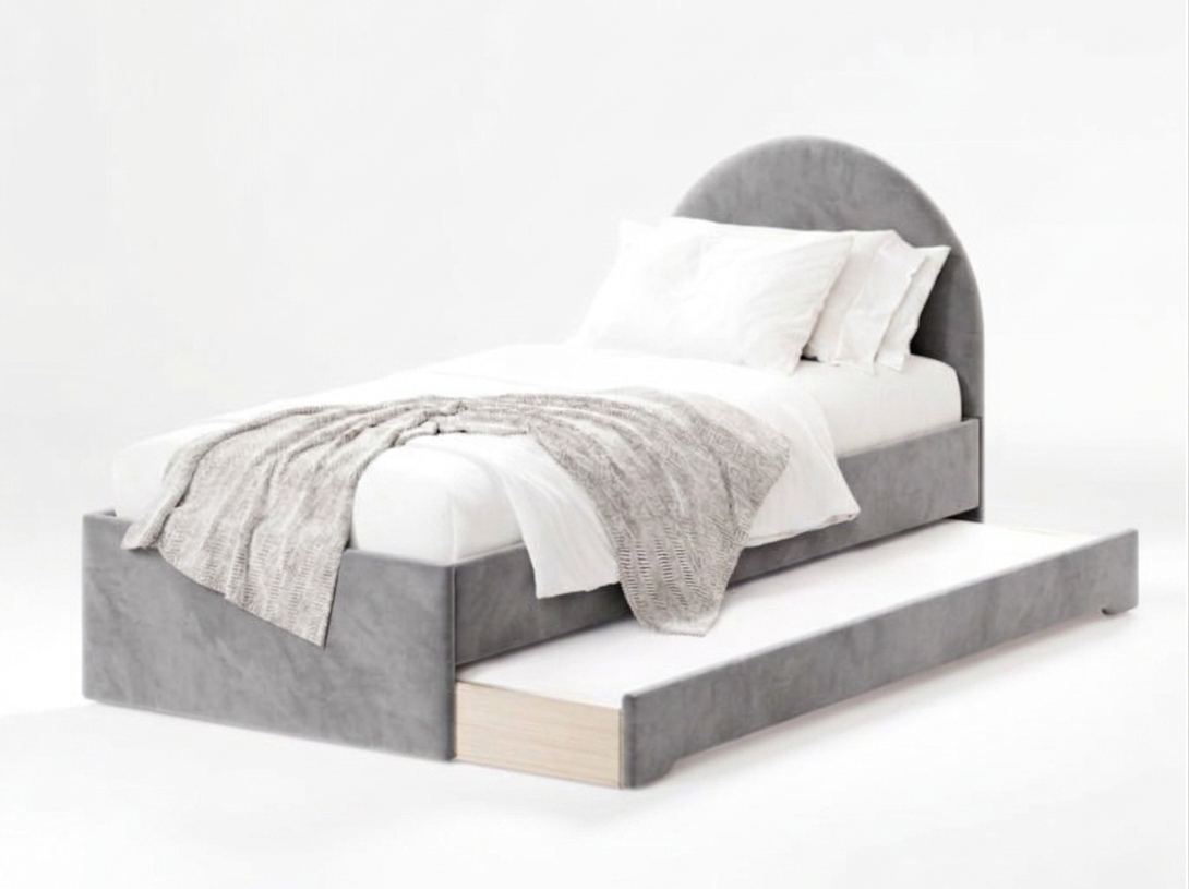 Łóżko Dziecięce Double Bed Pille - Podwójne Łóżko Tapicerowane Z Wysuwaną Szufladą Spania