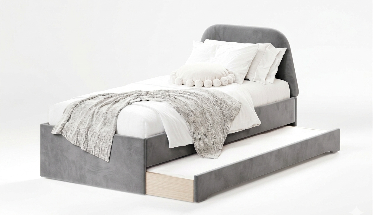 Łóżko Dziecięce Double Bed Trapez - Podwójne Łóżko Tapicerowane Z Wysuwaną Szufladą Spania