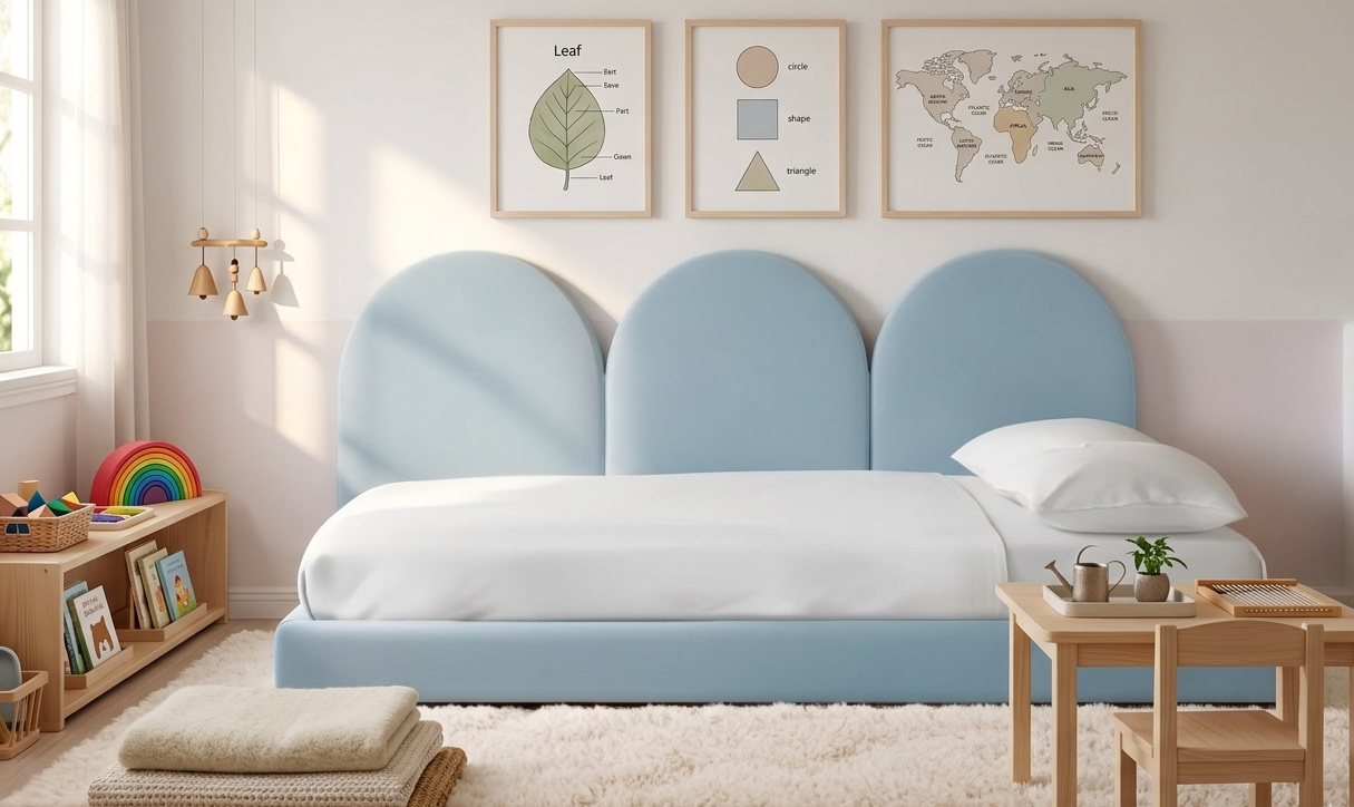 Rosnące Łóżko Dziecięce Sofa Legs Texti – Stylowa Sofa z Tapicerowanymi Panelami