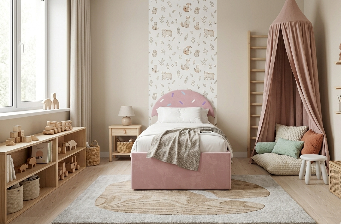 Łóżko Dziecięce Confetti Double Bed - Podwójne Łóżko Tapicerowane Z Wysuwaną Szufladą