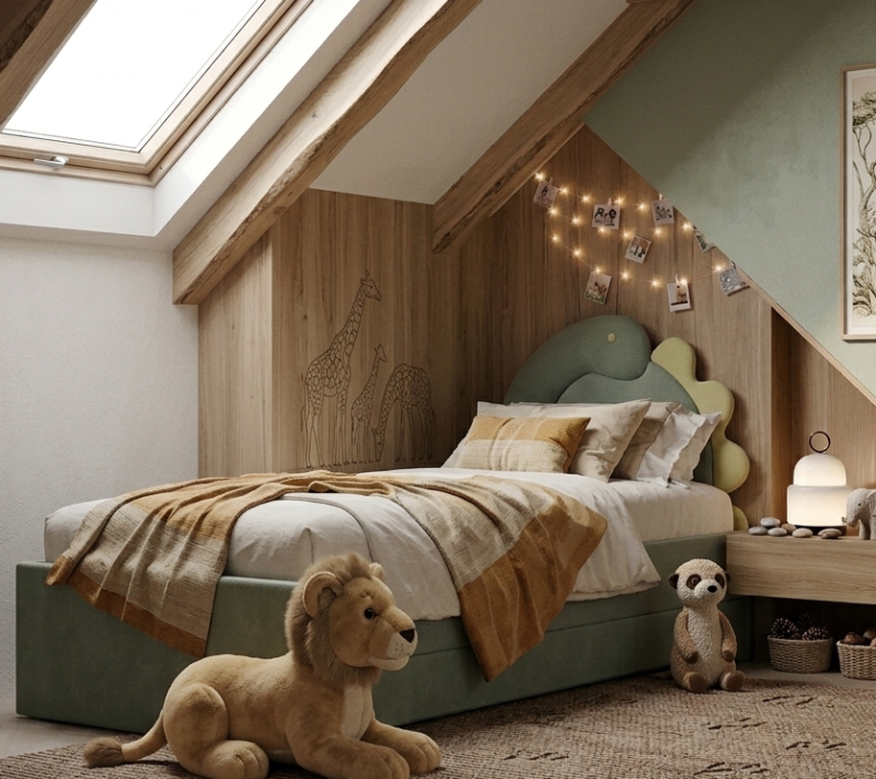 Łóżko Dziecięce Double Bed Dino - Podwójne Łóżko Tapicerowane Z Wysuwaną Szufladą Spania