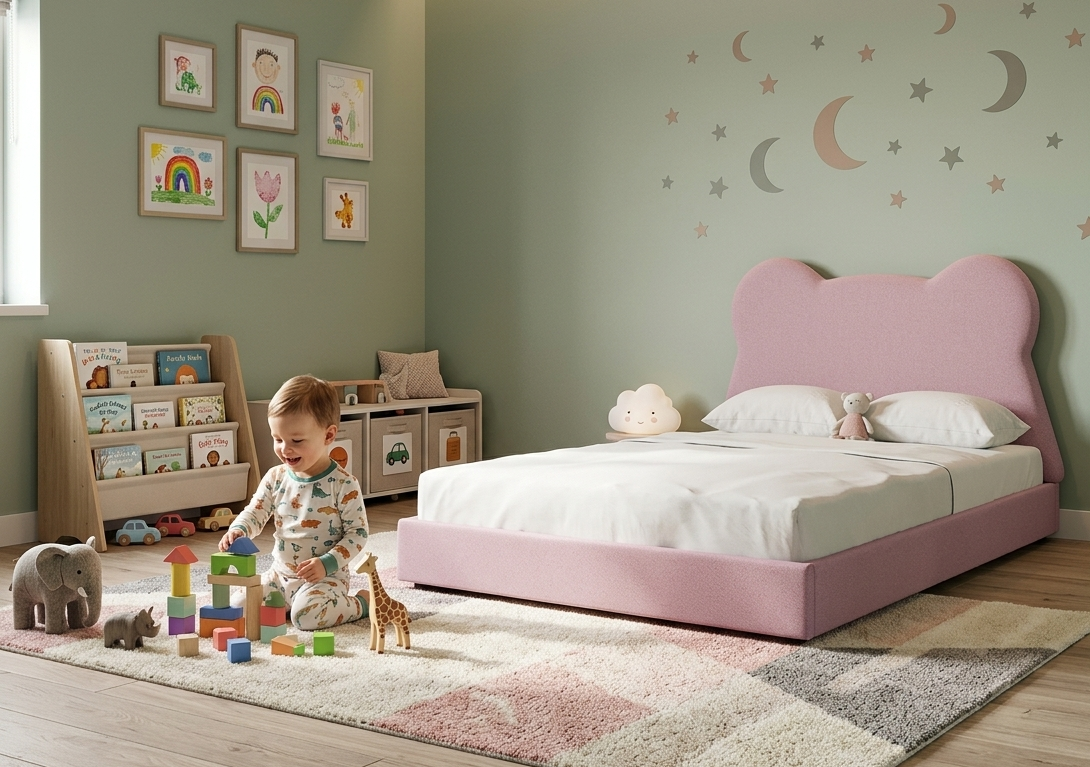 Łóżko Dziecięce Miś Teddy Legs Texti - Rosnące Łóżko Z Tapicerowaną Ramą I Motywem Misia