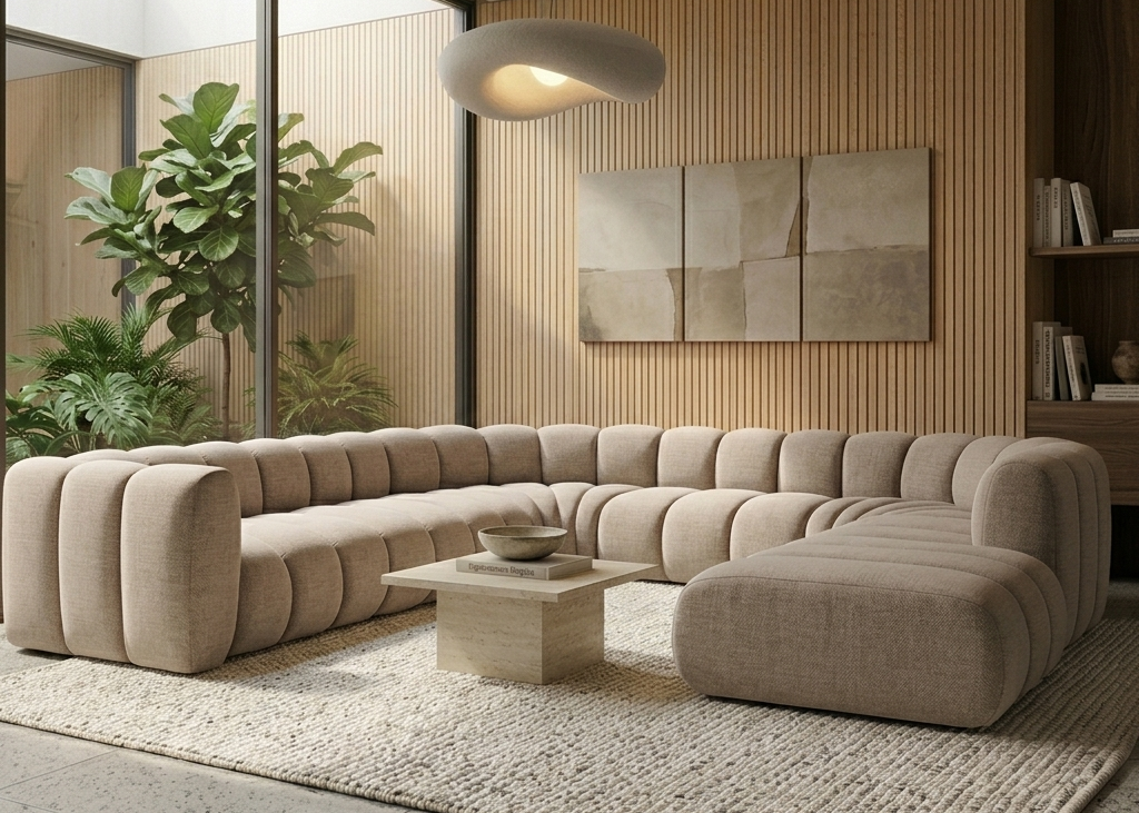 Sofa modułowa tapicerowana kształt "U" Arand SL+S+RS+S+RS+S+P