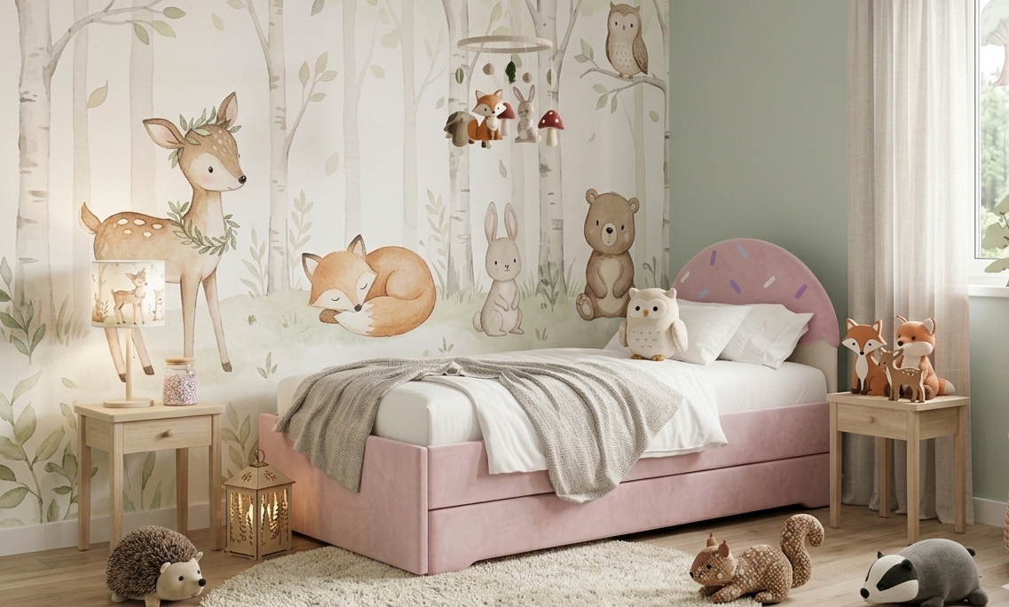 Łóżko Dziecięce Confetti Double Bed - Podwójne Łóżko Tapicerowane Z Wysuwaną Szufladą