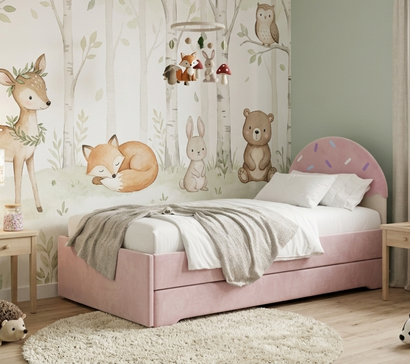 Łóżko Dziecięce Confetti Double Bed - Podwójne Łóżko Tapicerowane Z Wysuwaną Szufladą