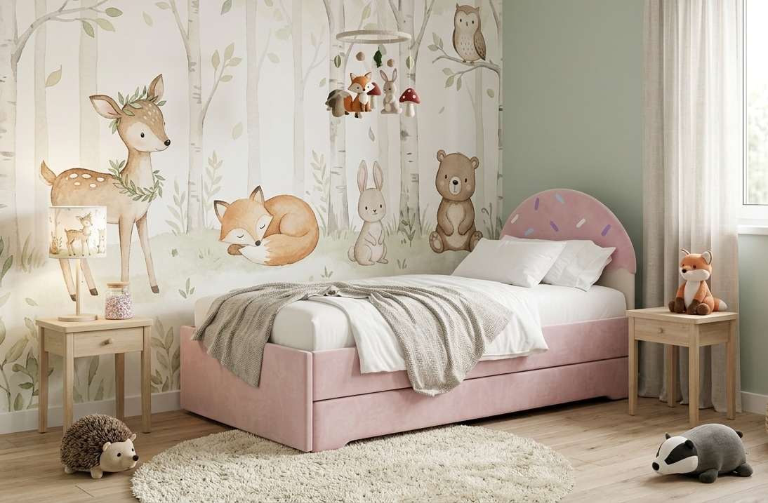 Łóżko Dziecięce Confetti Double Bed - Podwójne Łóżko Tapicerowane Z Wysuwaną Szufladą