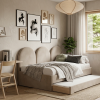 Łóżko Młodzieżowe Double Bed Z Panelami Ściennymi - Podwójne Łóżko Tapicerowane Z Wysuwaną Szufladą