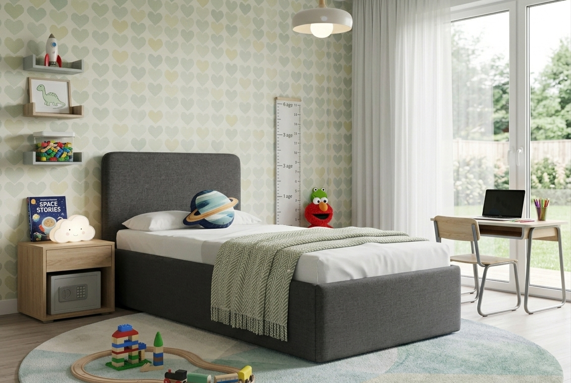 Tapicerowane Łóżko Dziecięce Redu Kids Box Texti - Elegancja z Lamówką i Skrzynią
