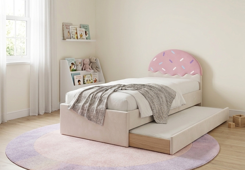 Łóżko Dziecięce Confetti Double Bed - Podwójne Łóżko Tapicerowane Z Wysuwaną Szufladą